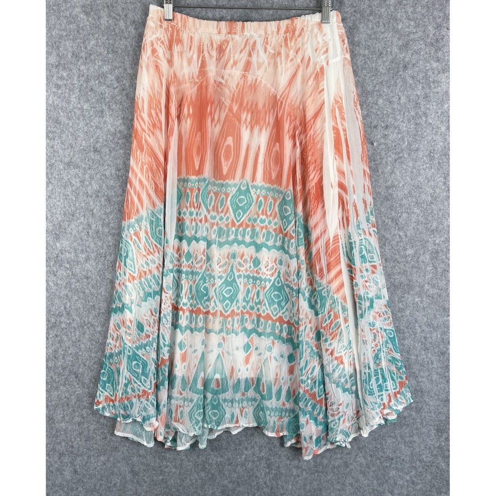 Reba Maxi Skirt Womens Large Geometric Chiffon Crinkle Pull On Western Boho